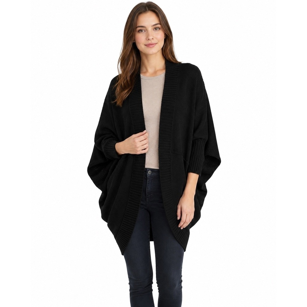 Aqua Cardigan Women XS Black Wool Cashmere Batwing Oversized Sweater Layering